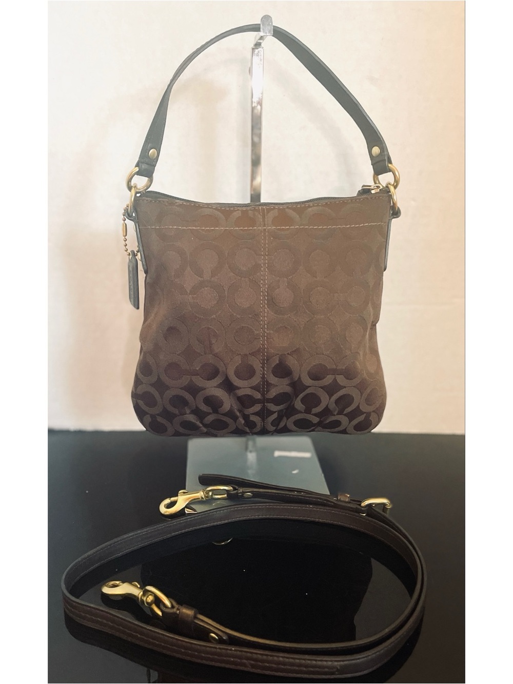 Coach Signature Sateen File Crossbody Bag Brown Black Style 43107